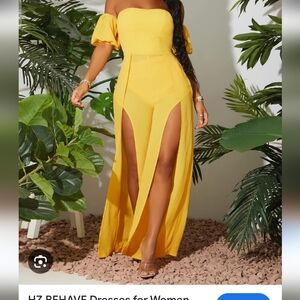 NWT Shein Women's Sexy Yellow Off-Shoulder Jumpsuit Size Large